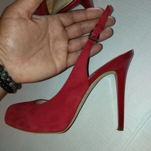 INC International Concept Red Suede Slingback Heels